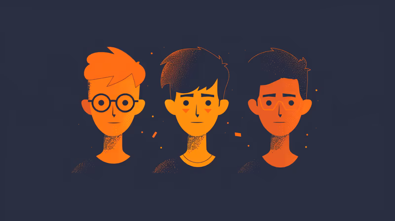 Ilustração de três rostos de meninos lado a lado