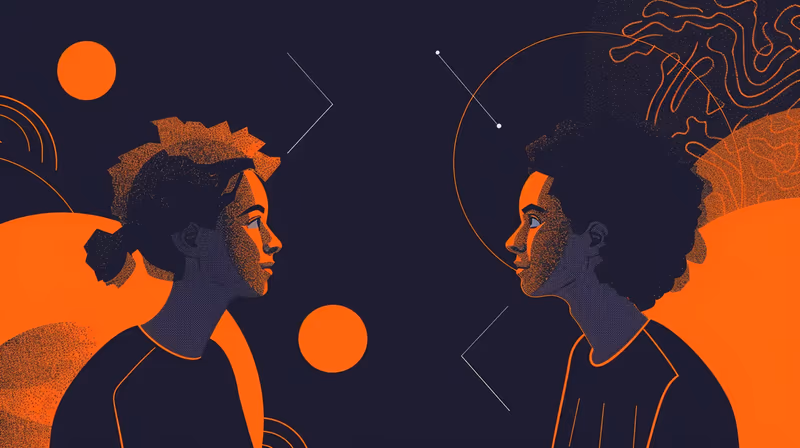 Ilustração de duas pessoas frente a frente conversando