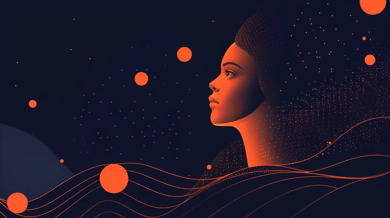 Ilustração do perfil de uma mulher olhando para frente sobre fundo escuro