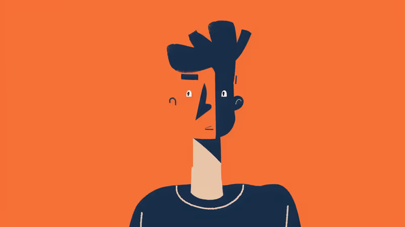 Ilustração de um rapaz de perfil sobre fundo laranja