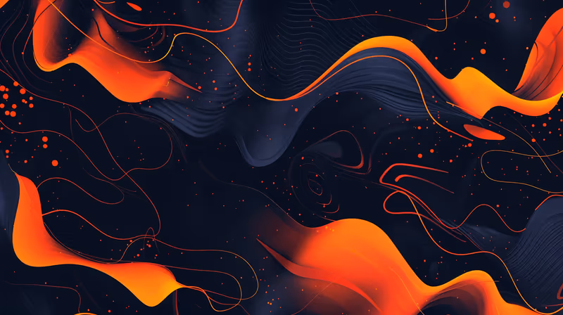 Ilustração abstrata de ondas laranja e vermelhas sobre fundo escuro